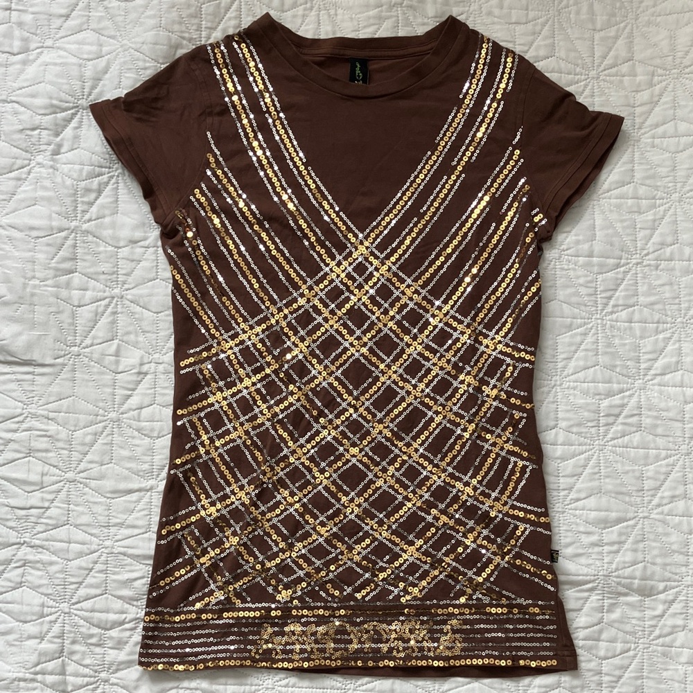 Y2K 2000’s Short Sleeve Sequin Tee size Medium